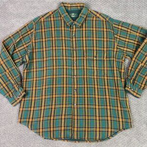 Orvis Flannel Shirt Men's XL Plaid Lined Vintage India Green Yellow Red Blue